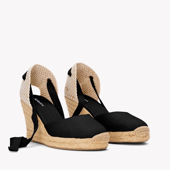 Soludos Shoes - Soludos / 11 / Black Espadrille Wedge Sandals w Tie / Boho / Spring / Preppy